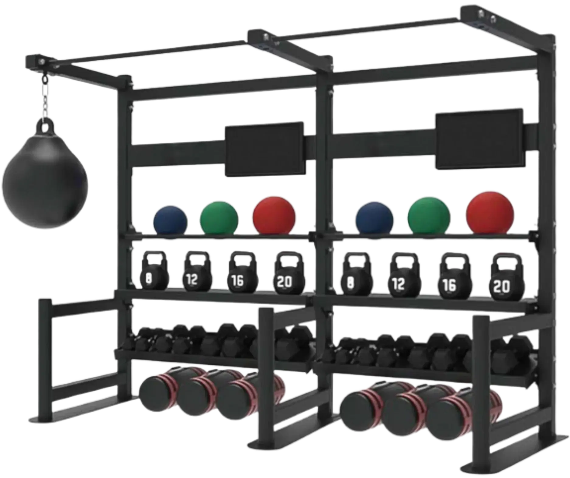 French Fitness 4 Tier Storage Squat Rack Pull Up - 2 Sections 107" (New)