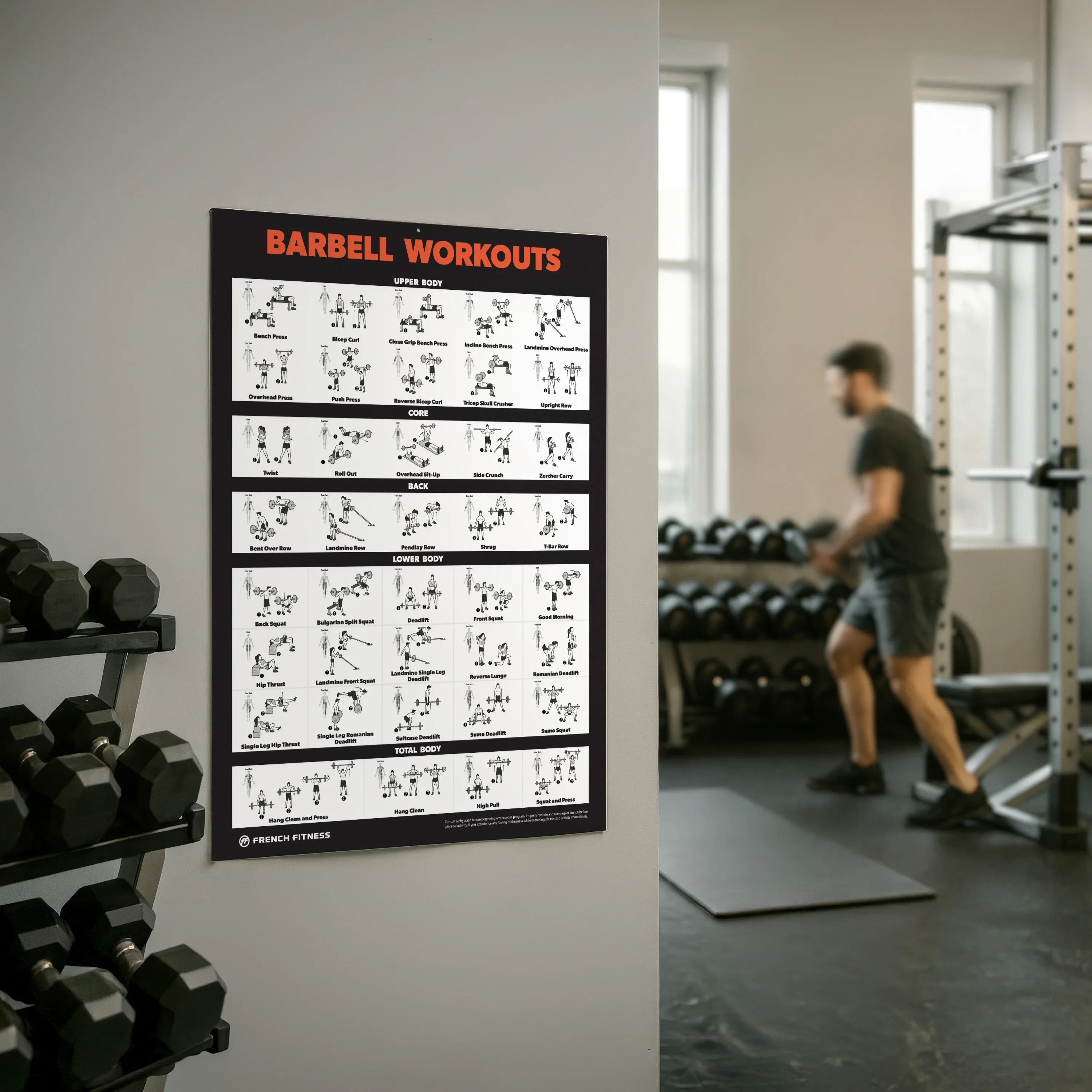 French Fitness Barbell Workout Training Charts / Posters (New) - Image 3