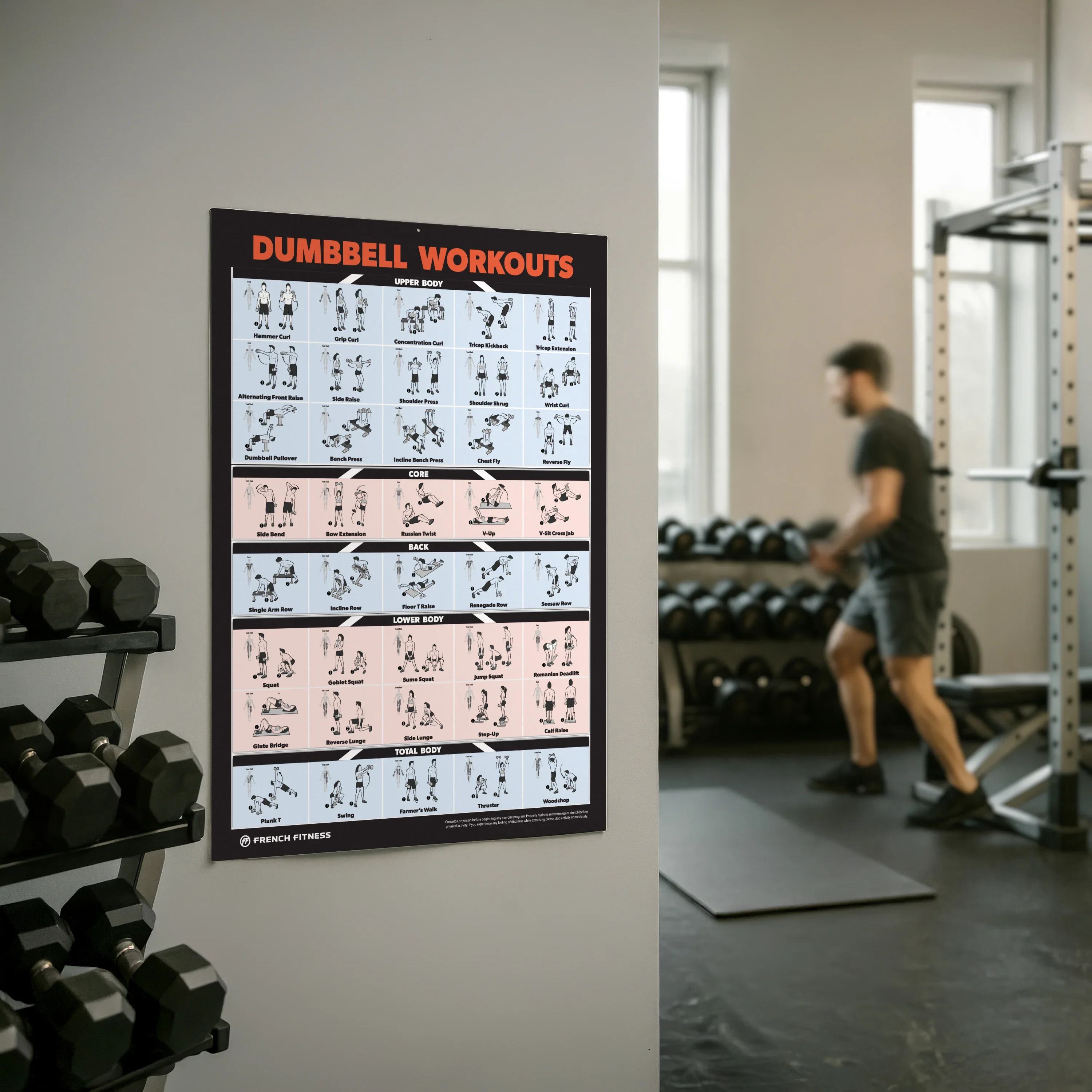 French Fitness Dumbbell Workout Training Charts / Posters (New) - Image 3