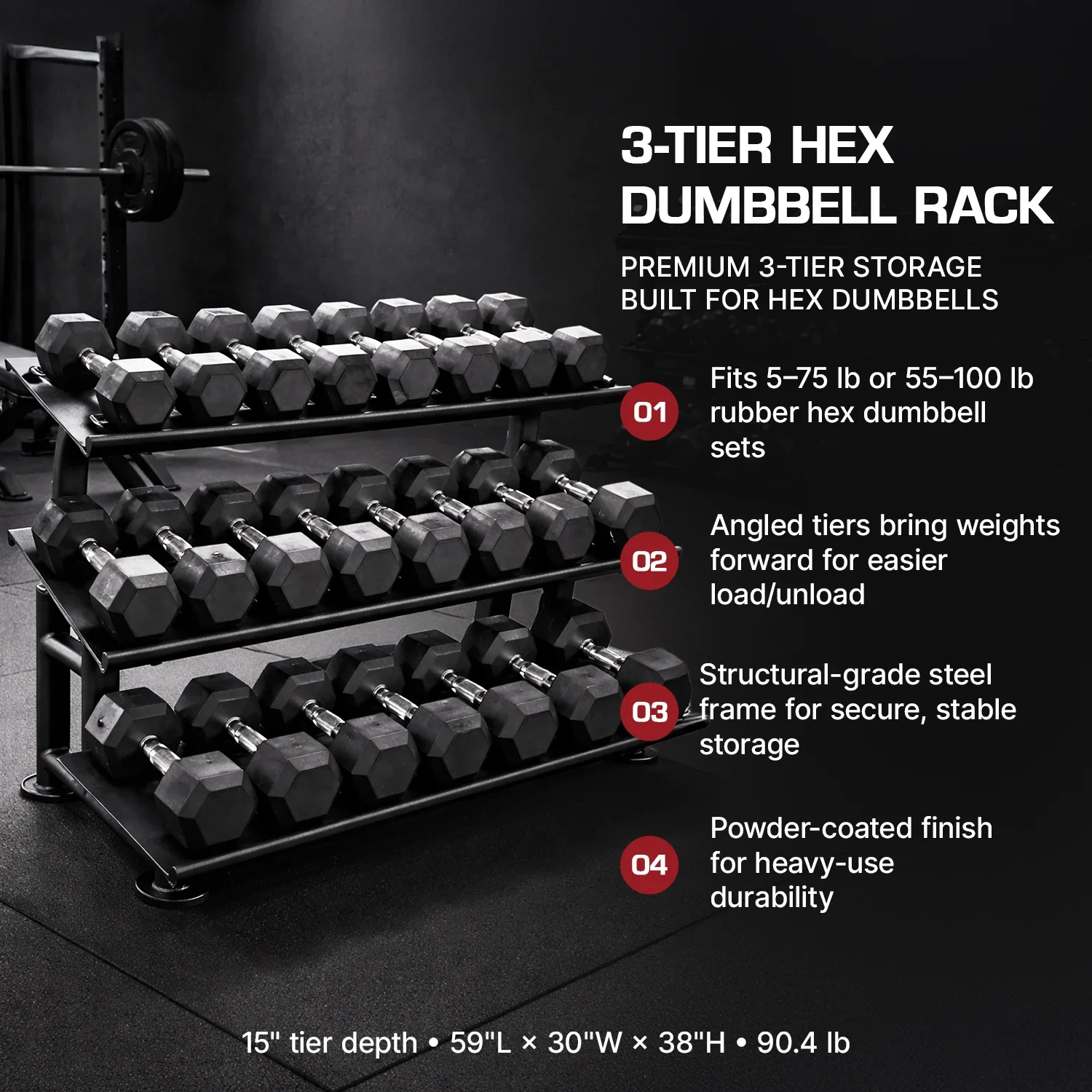 French Fitness FF-HDR 3 Tier Hex Dumbbell Rack (New) - Image 2