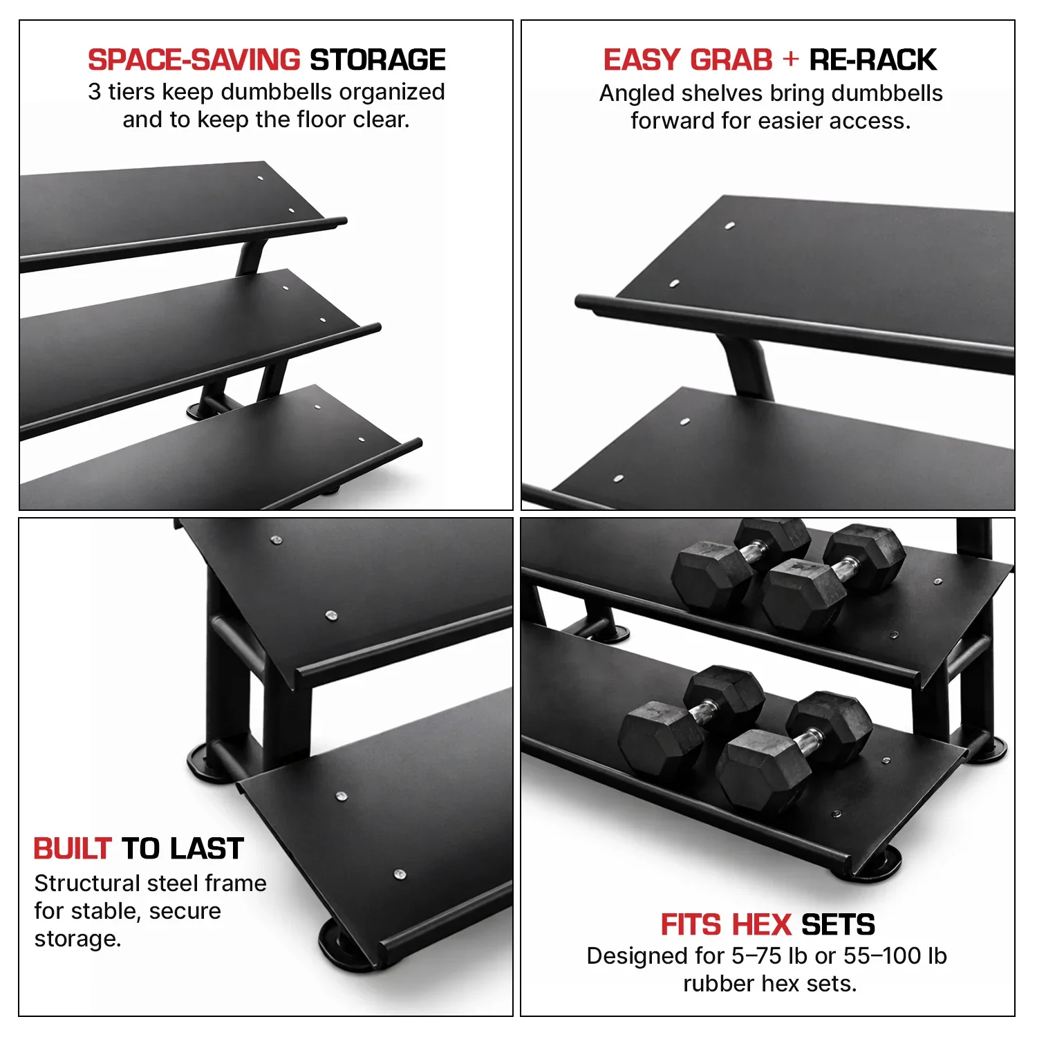 French Fitness FF-HDR 3 Tier Hex Dumbbell Rack (New) - Image 3
