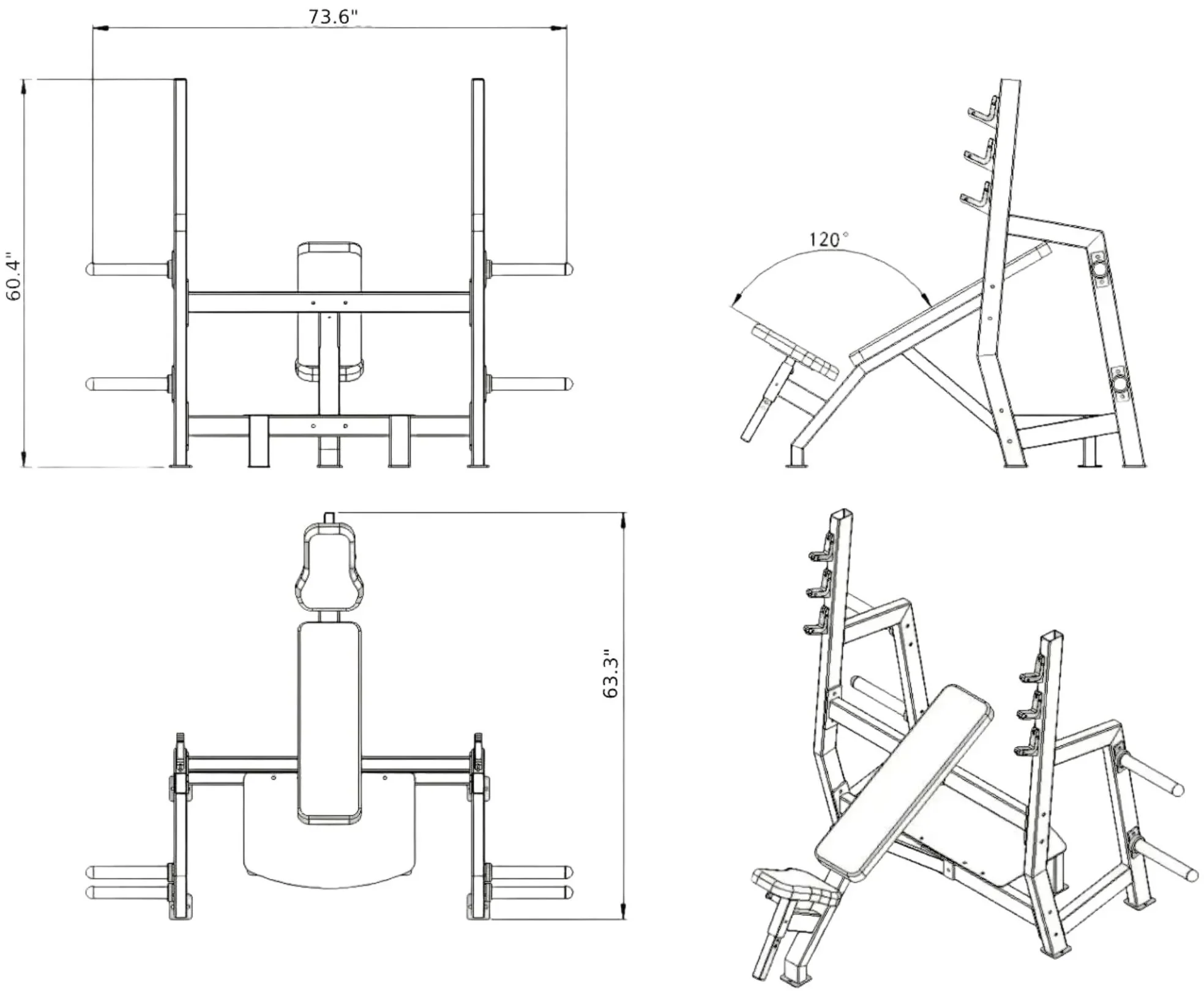 Olympic Incline Bench with Weight Storage - French Fitness Marin (New) - Image 4