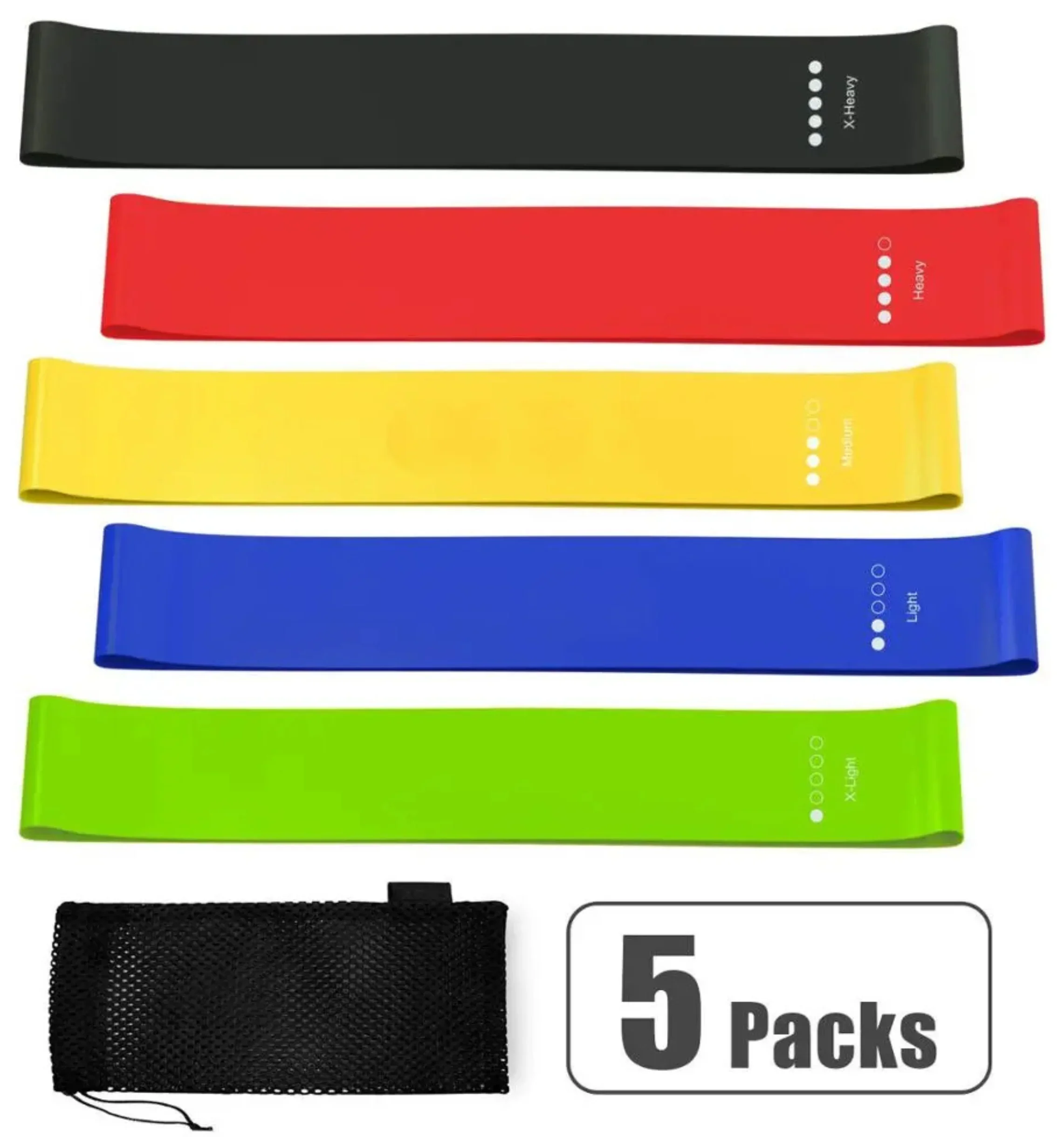 French Fitness Mini Resistance Bands Exercise Loops 600mm x 50mm, Set of 5 (New) - Image 2