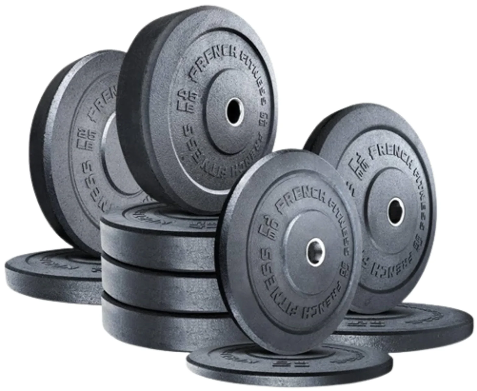 French Fitness Olympic Bumper Plate Set w/7 ft Olympic Bar 325 lbs - Crumb Rubber (New) - Image 2