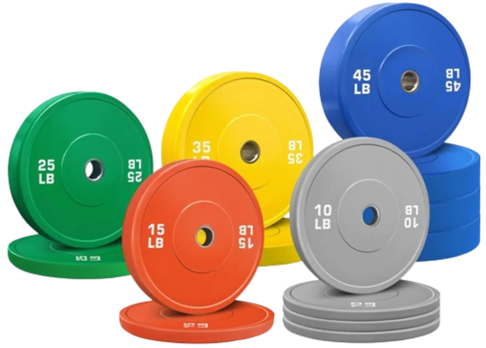 French Fitness Olympic Colored Bumper Plate Set 370 lbs - Blank (New)