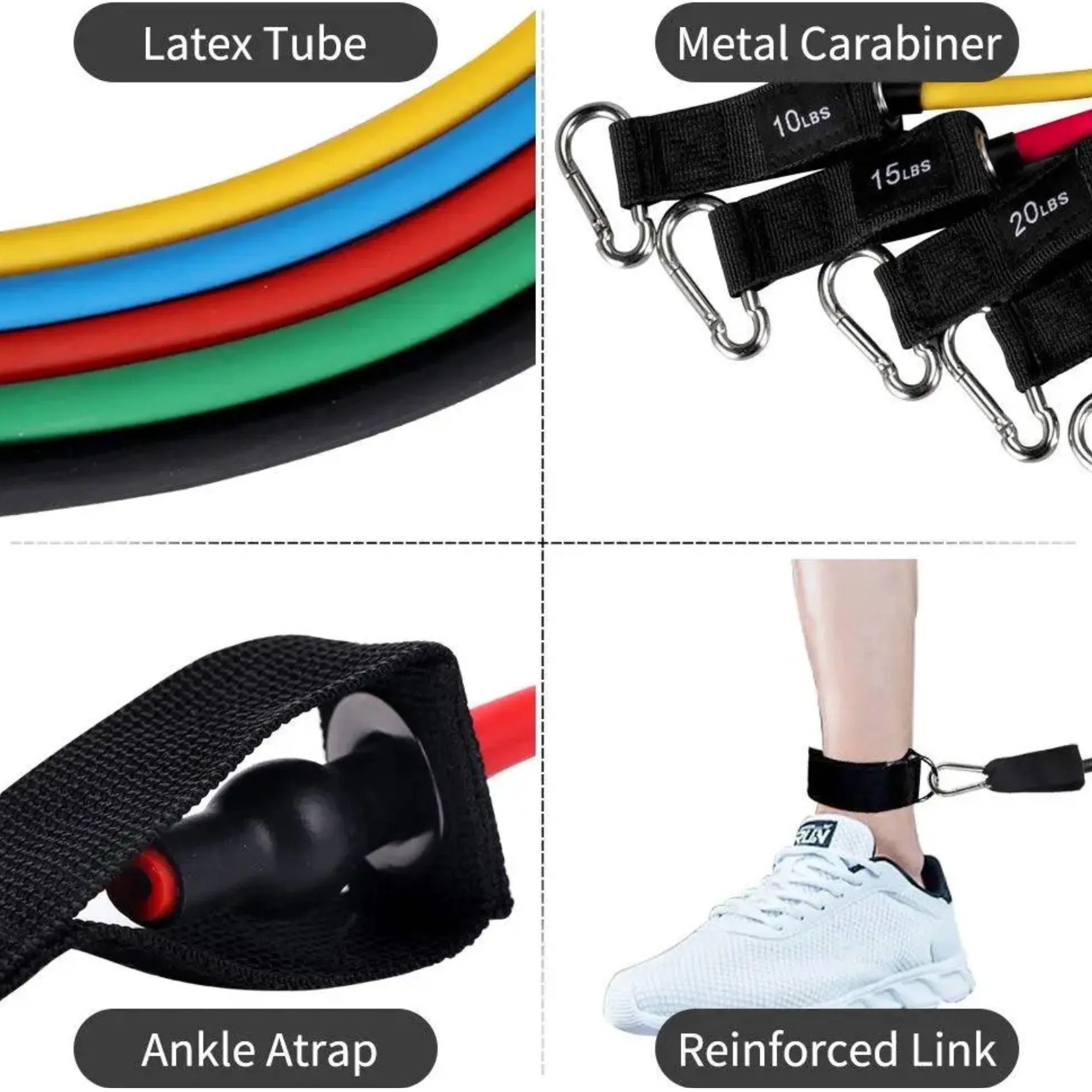 French Fitness Resistance Band Set, 5 Pack (10lb/15lb/20lb/25lb/30lb) (New) - Image 3