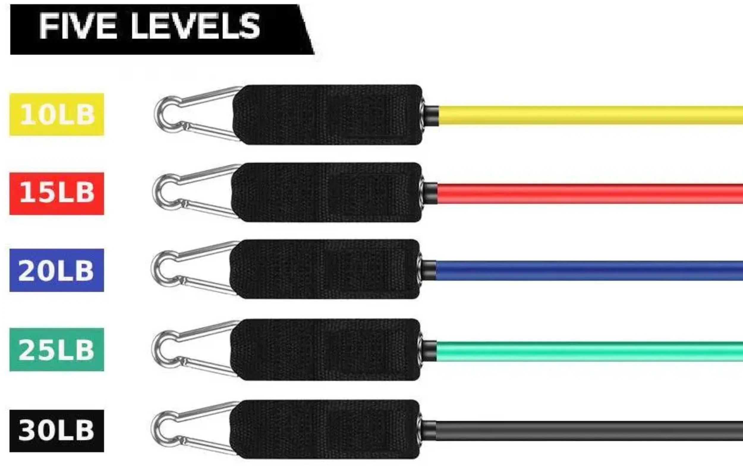 French Fitness Resistance Band Set, 5 Pack (10lb/15lb/20lb/25lb/30lb) (New) - Image 5