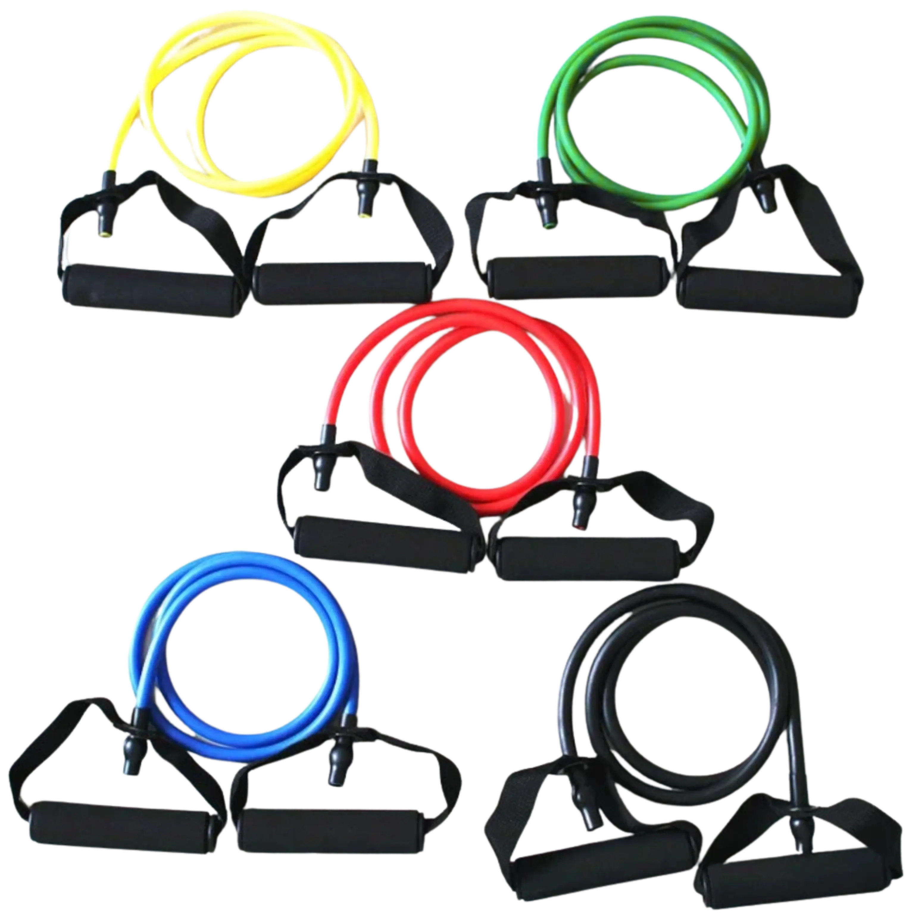 French Fitness Resistance Band Set of 5 w/Handles (New)