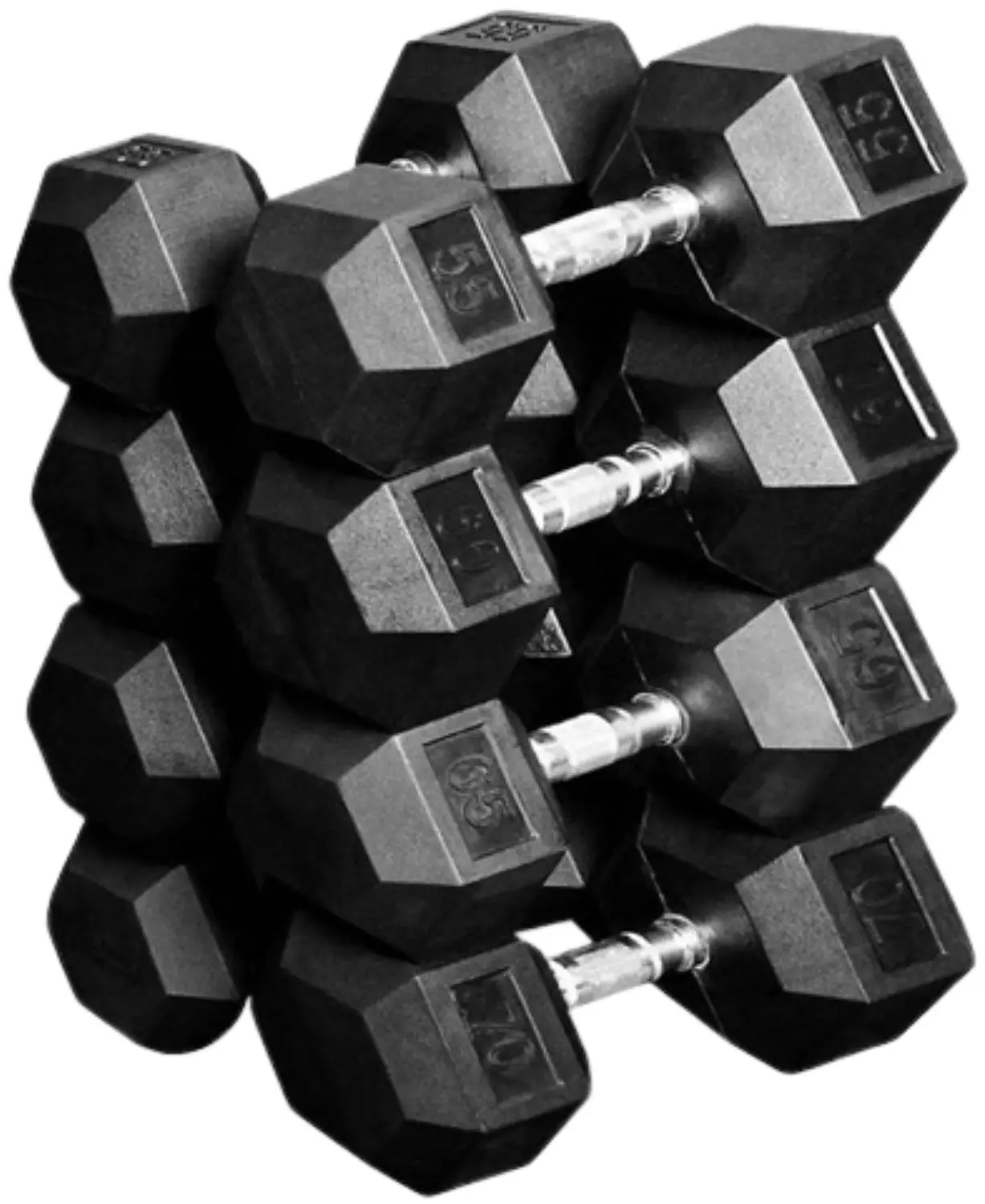 French Fitness Rubber Coated Hex Dumbbell Set 5-70 lbs w/Rack (New) - Image 3