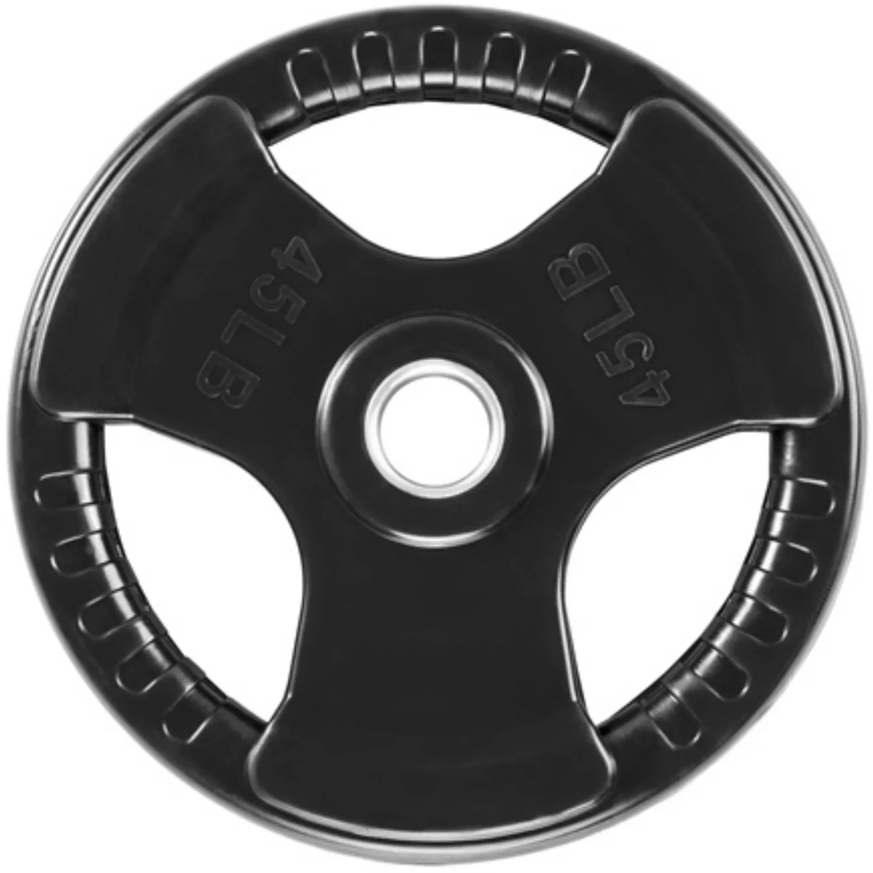 French Fitness Rubber Grip Olympic Plate 45 lbs Black (New) - Image 2