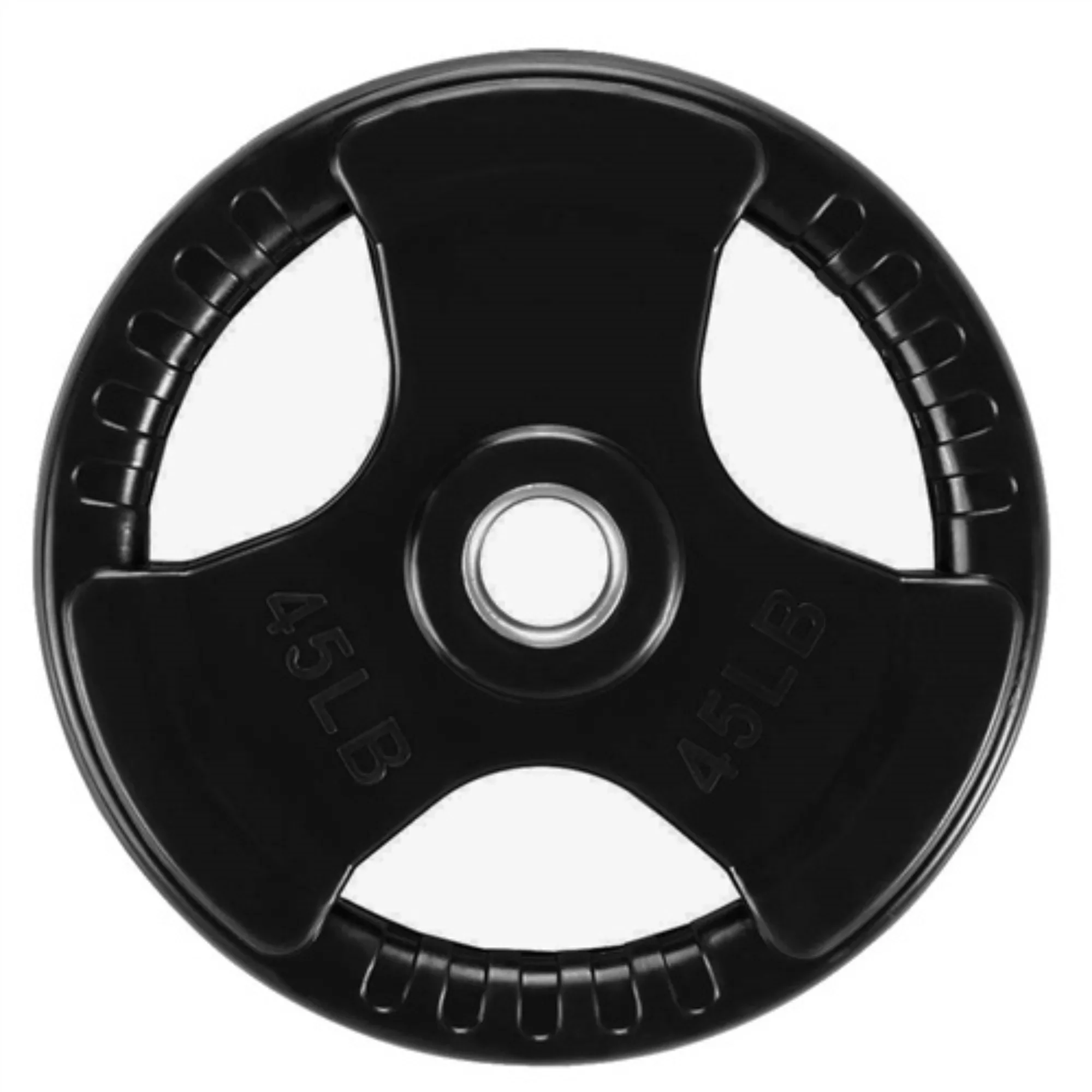 French Fitness Rubber Grip Weight Plate Set w/7 ft Olympic Bar 235 lbs + Bench (New) - Image 11