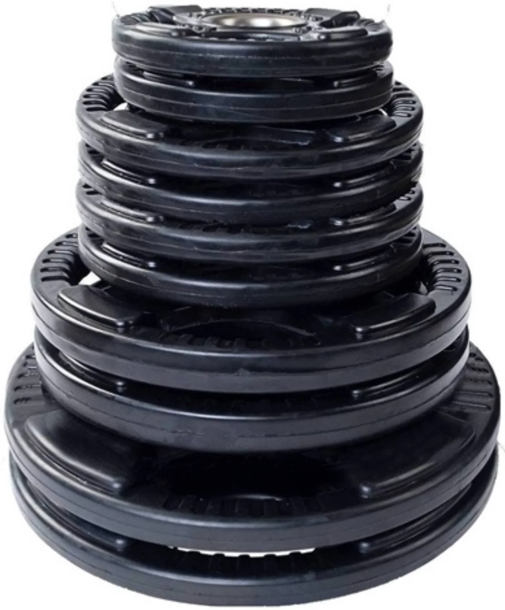 French Fitness Rubber Grip Weight Plate Set w/7 ft Olympic Bar 235 lbs + Bench (New) - Image 3