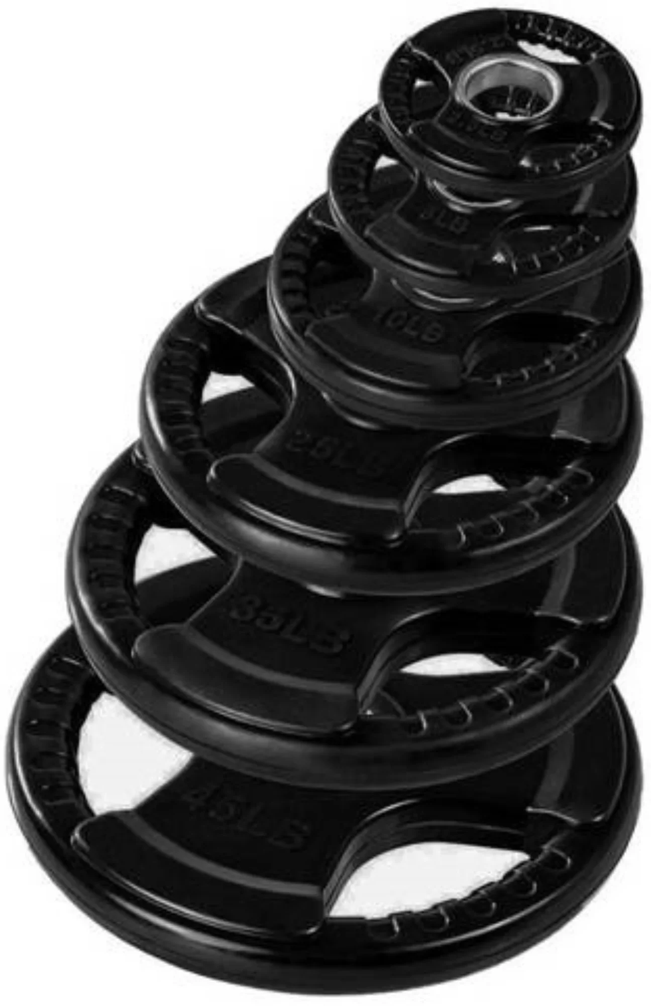 French Fitness Rubber Grip Weight Plate Set w/7 ft Olympic Bar 235 lbs + Bench (New) - Image 7