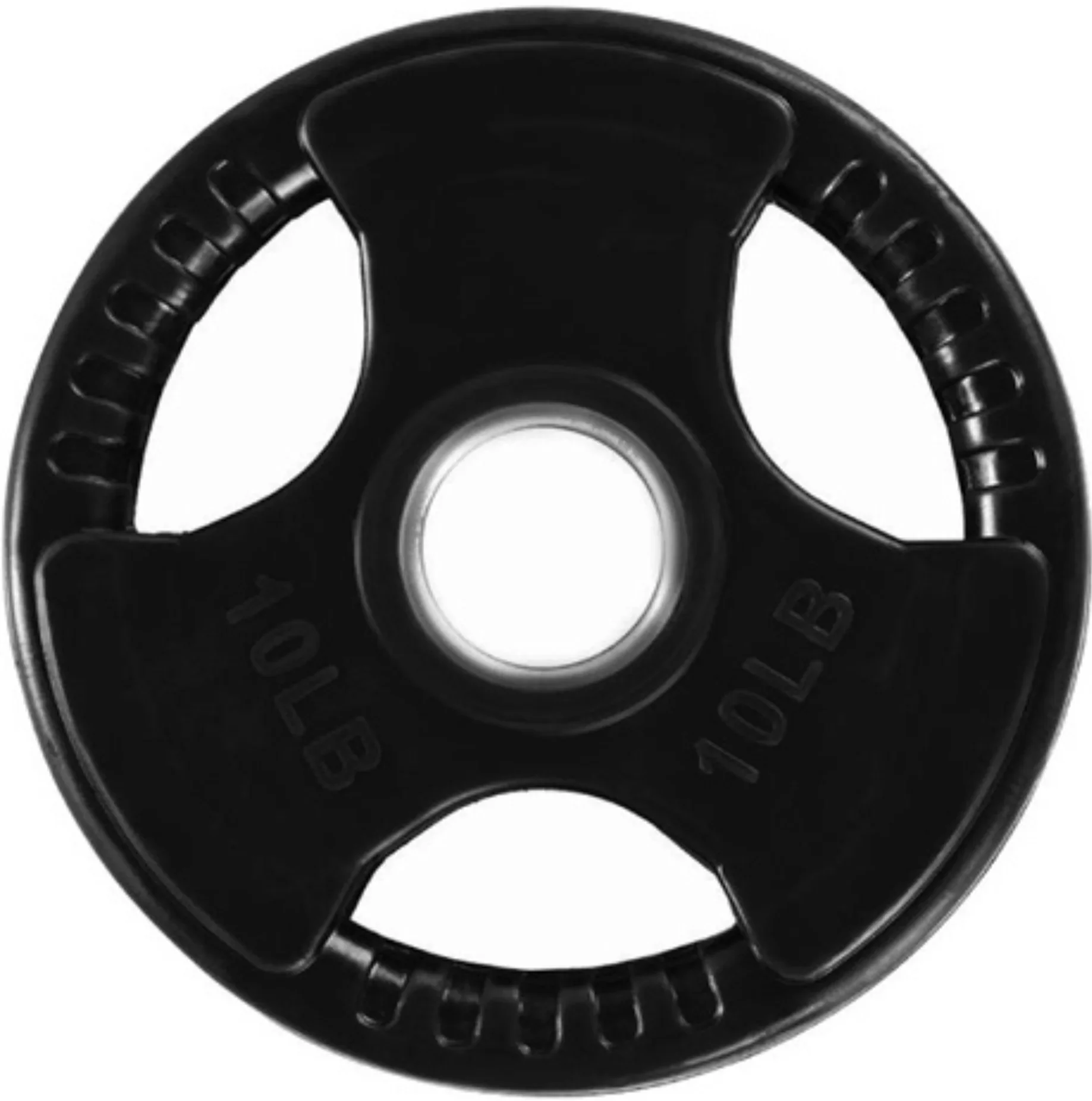 French Fitness Rubber Grip Weight Plate Set w/7 ft Olympic Bar 235 lbs (New) - Image 7
