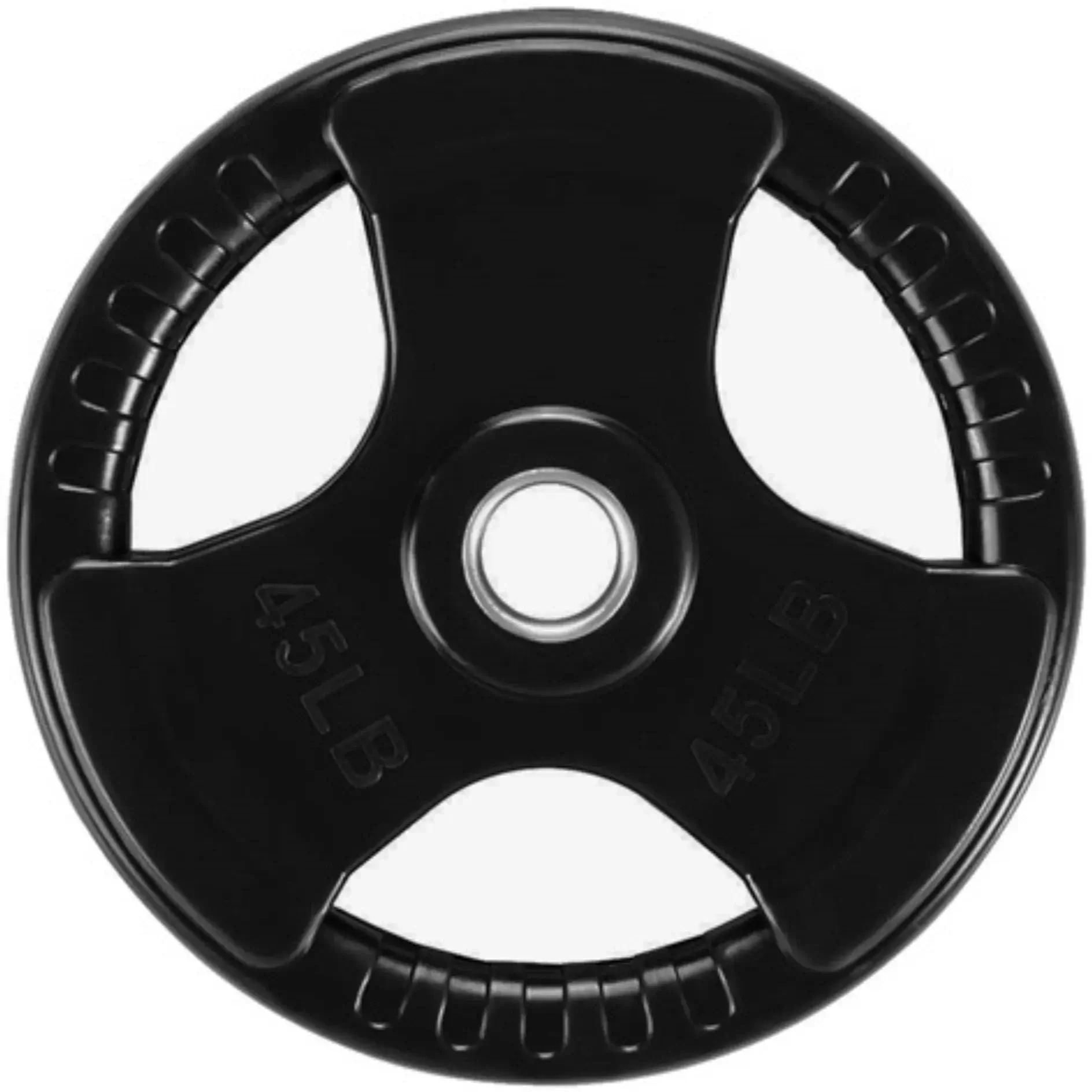French Fitness Rubber Grip Weight Plate Set w/7 ft Olympic Bar 395 lbs (New) - Image 10
