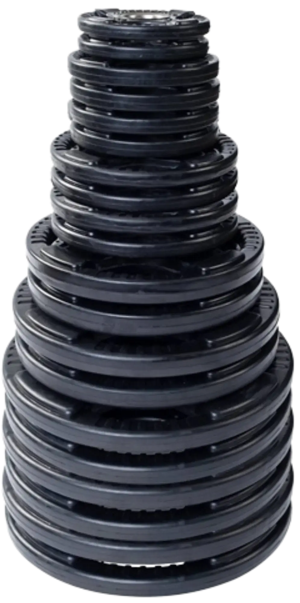 French Fitness Rubber Grip Weight Plate Set w/7 ft Olympic Bar 495 lbs (New) - Image 2