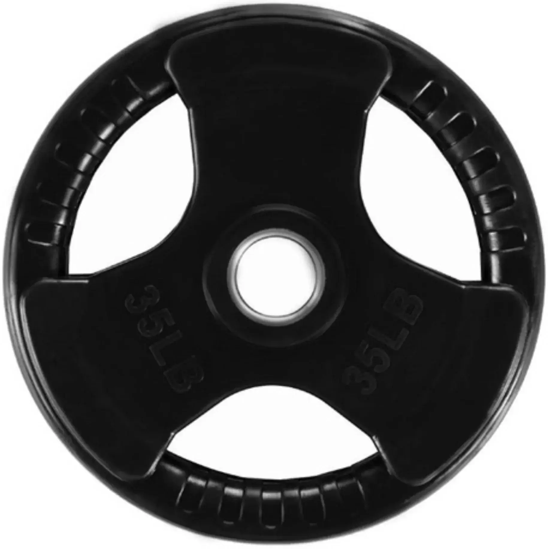 French Fitness Rubber Grip Weight Plate Set w/7 ft Olympic Bar 395 lbs (New) - Image 9
