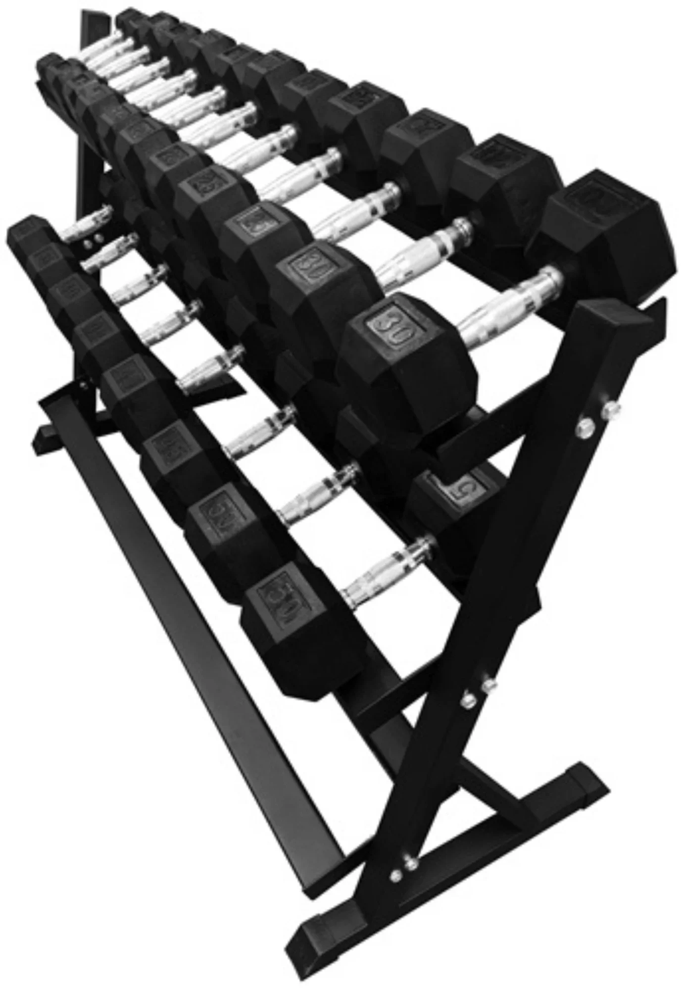 French Fitness Rubber Hex Dumbbell Set 5 to 50 lbs w/Bench + Rack (New) - Image 4