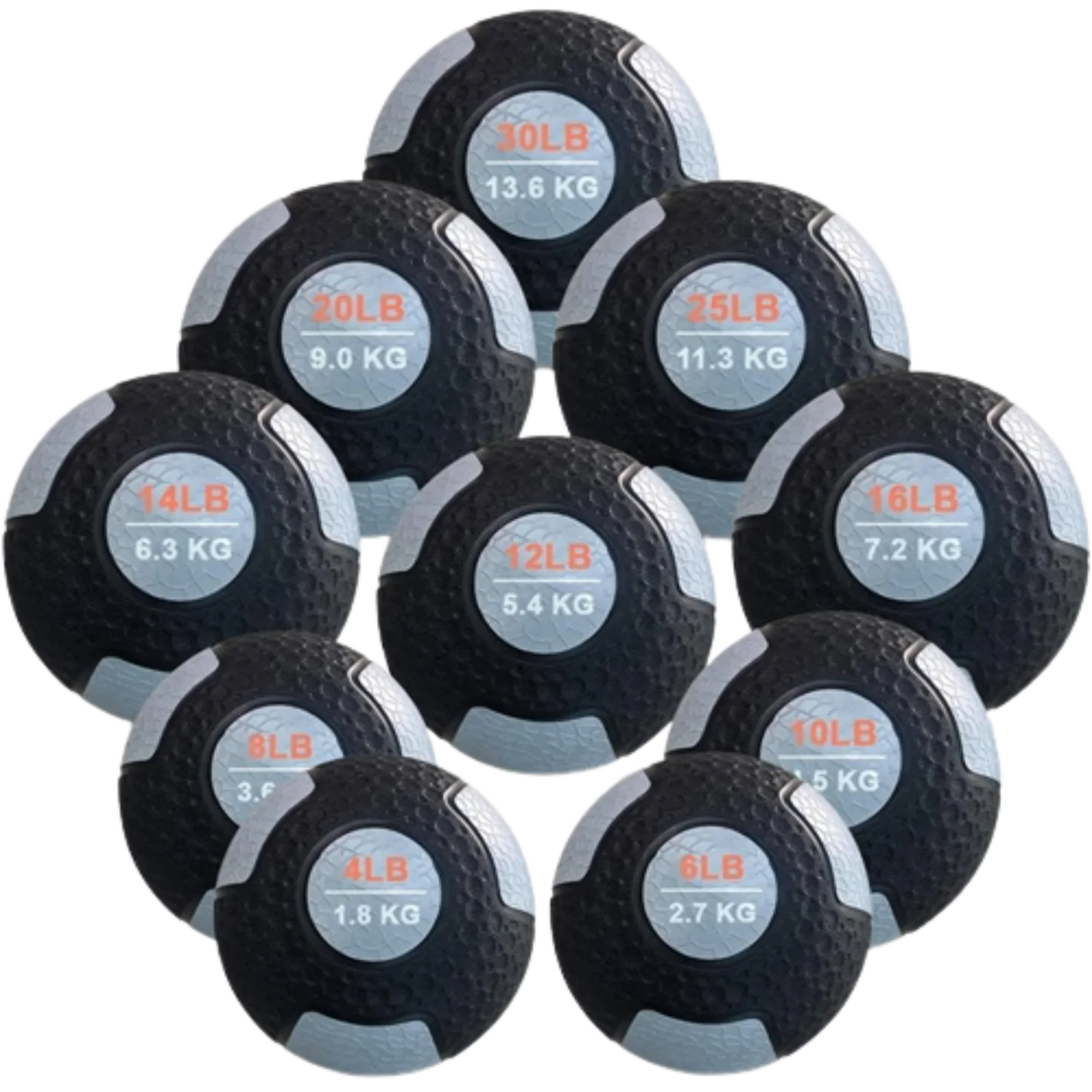 French Fitness Rubber Medicine Ball Set of 10 (4 to 30 lbs) (New)