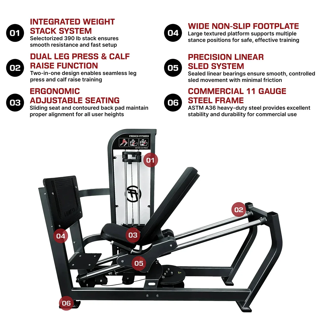 Seated Leg Press Sled and Calf Raise - French Fitness Tahoe (New) - Image 2
