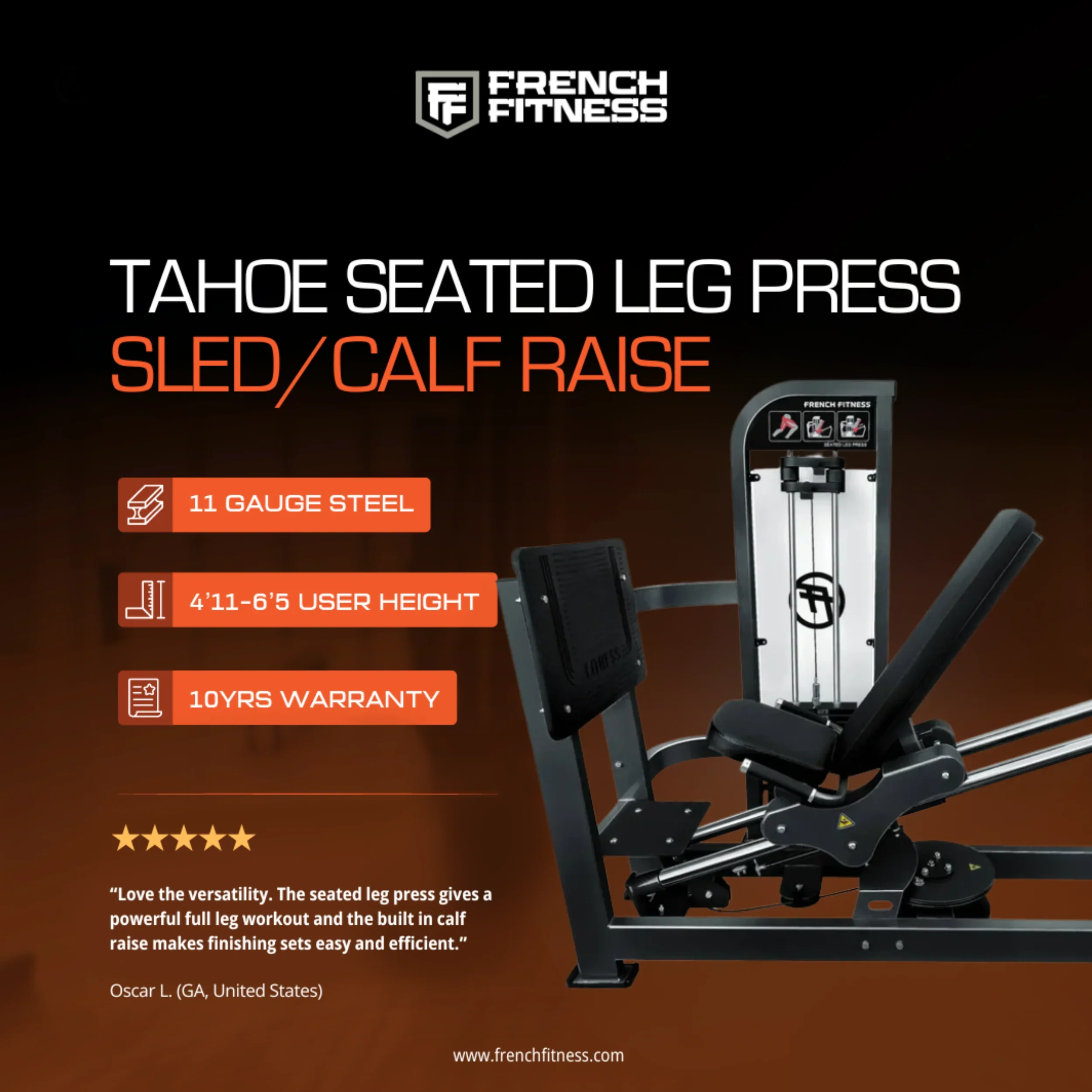 Seated Leg Press Sled and Calf Raise - French Fitness Tahoe (New) - Image 5