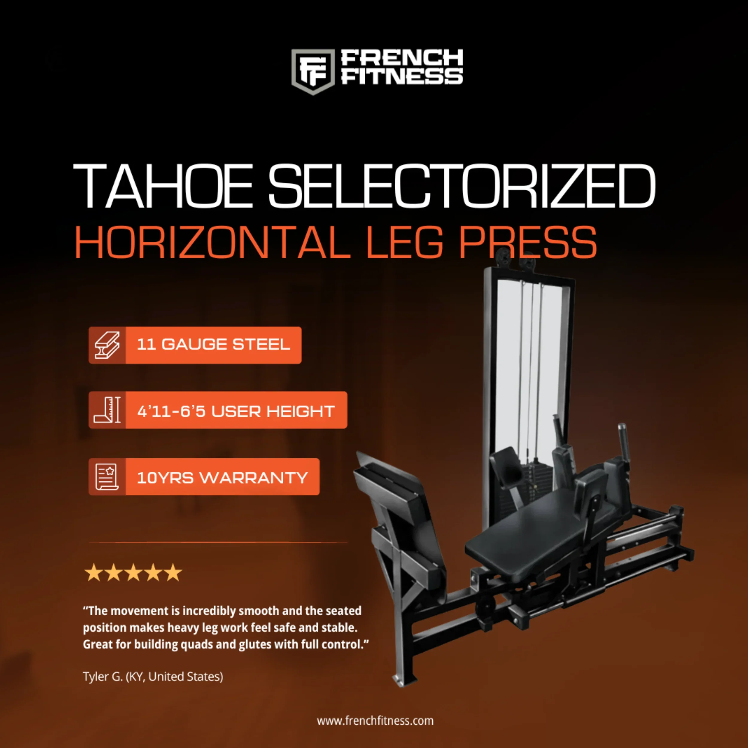 Horizontal Leg Press Selectorized - French Fitness Tahoe (New) - Image 4