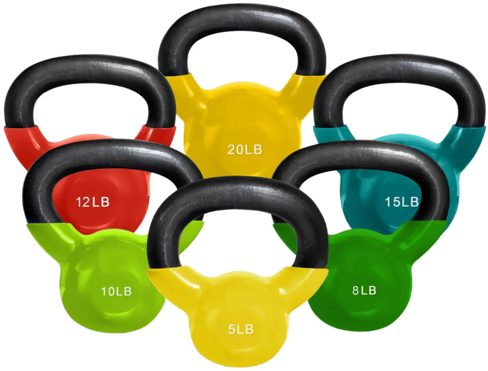 French Fitness Vinyl Kettlebell Set of 6 (5,8,10,12,15,20 lbs) (New) - Image 2
