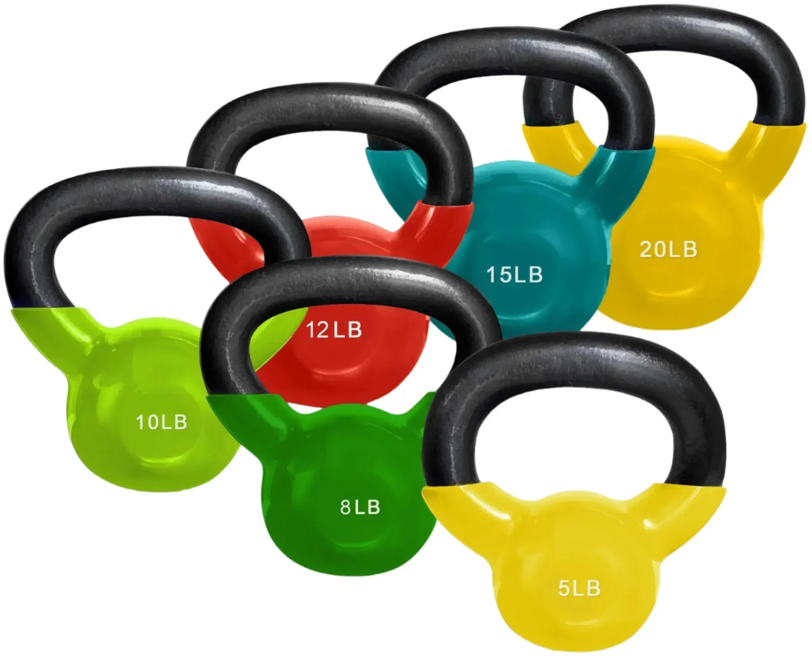 French Fitness Vinyl Kettlebell Set of 6 (5,8,10,12,15,20 lbs) (New) - Image 3