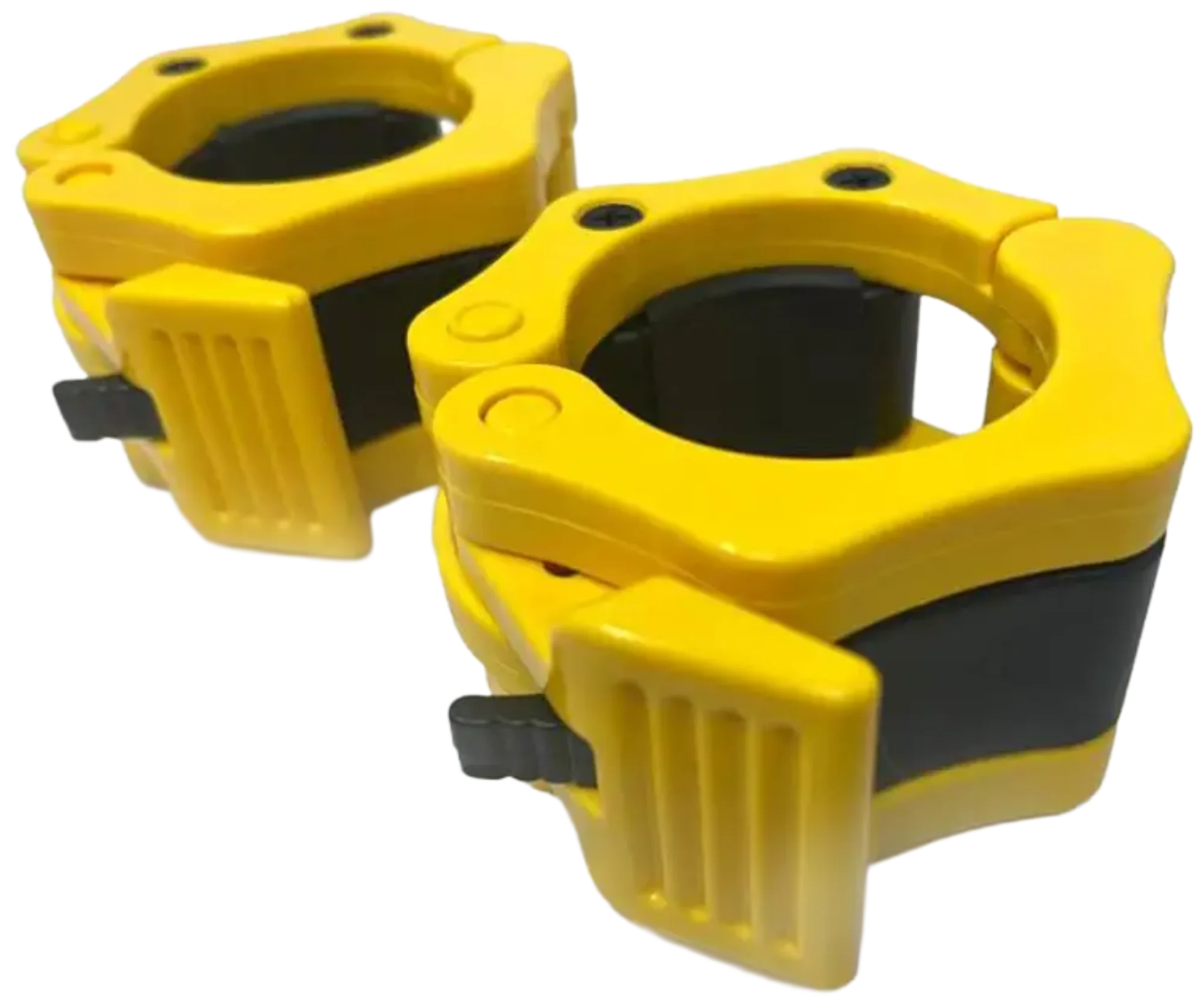 French Fitness Yellow ABS Olympic Barbell Jaw-Locking Collars / Clamps (Pair) (New)