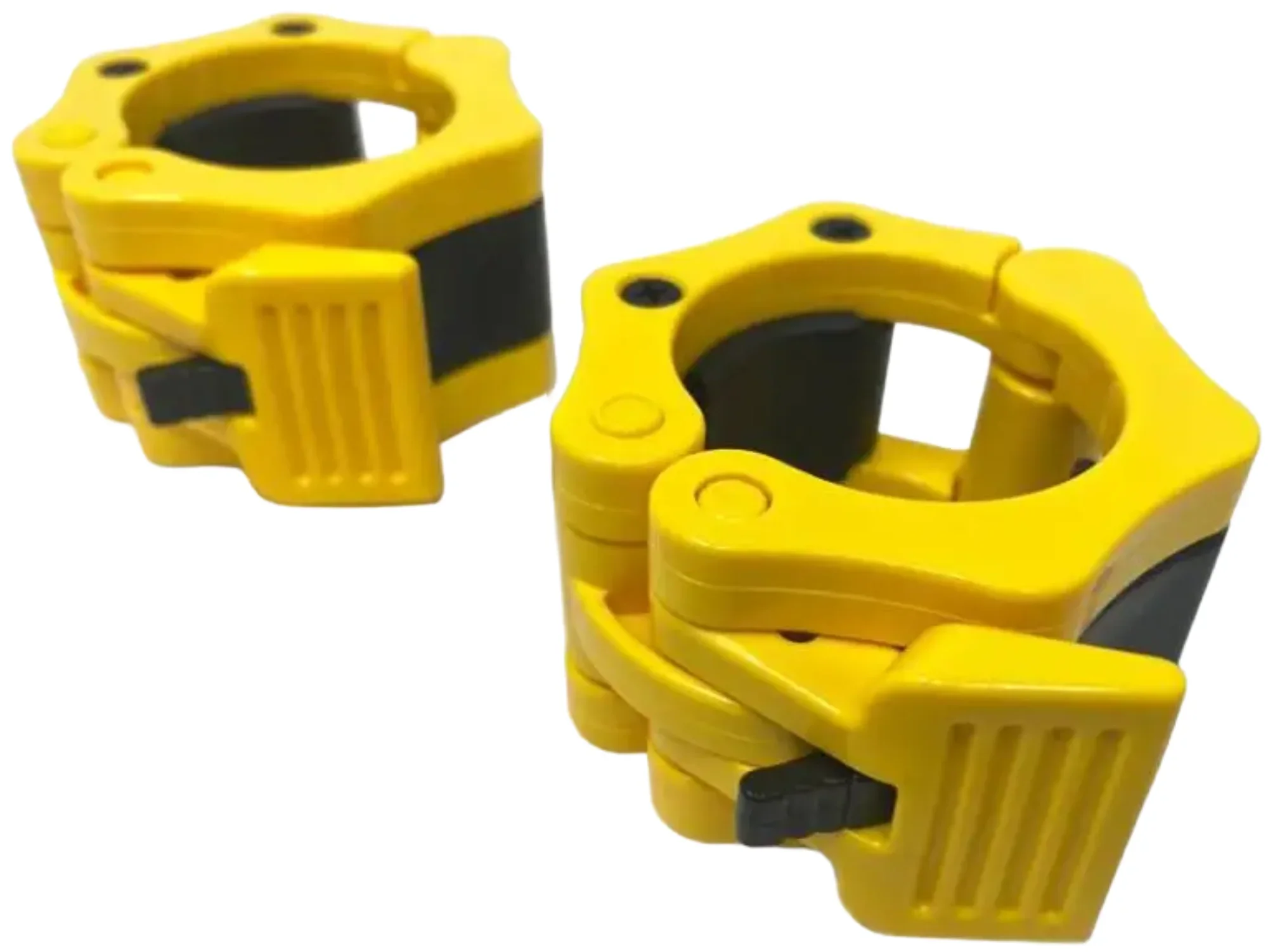 French Fitness Yellow ABS Olympic Barbell Jaw-Locking Collars / Clamps (Pair) (New) - Image 2