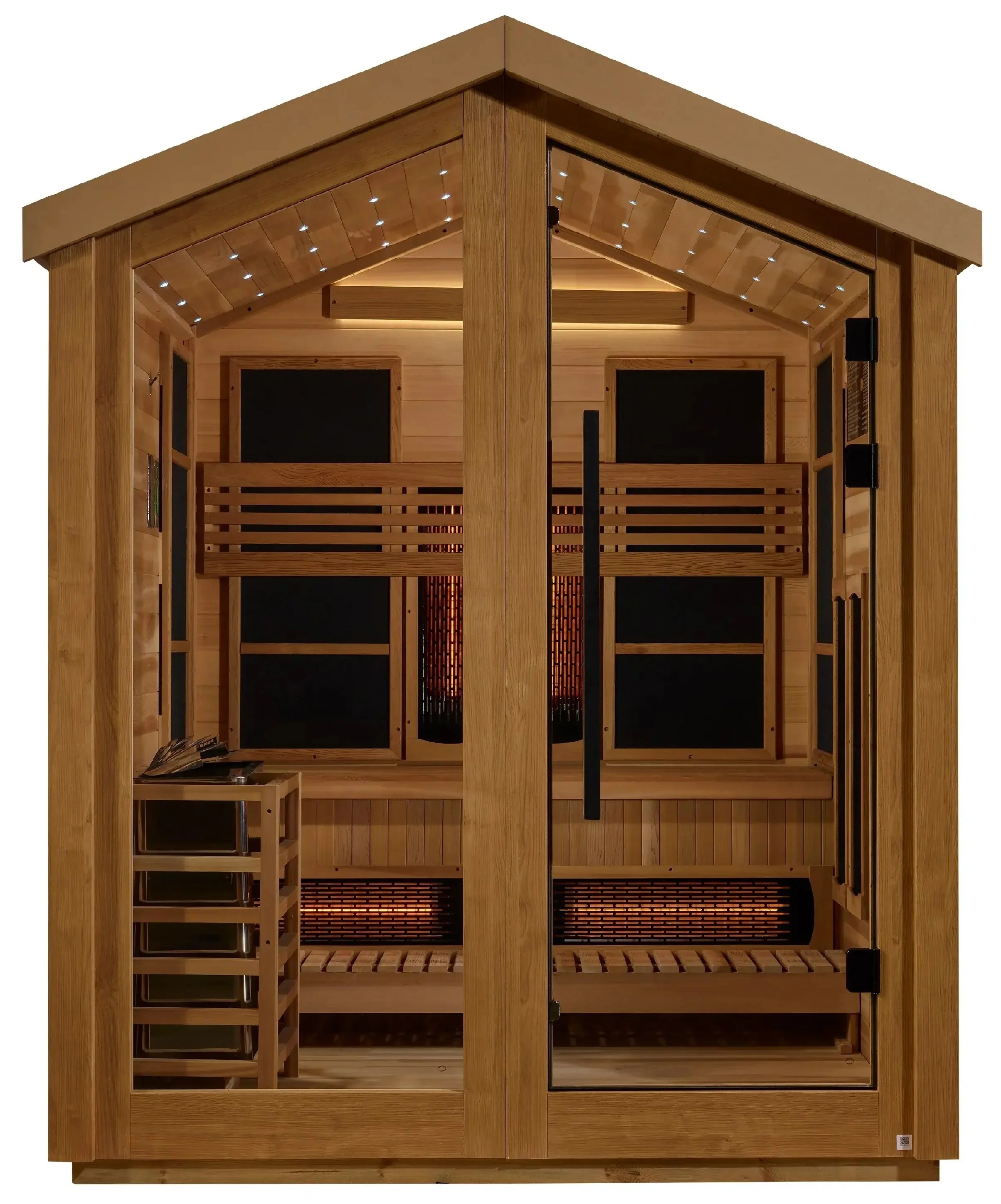 Golden Designs GDI-8523-01 Loviisa 3 Person Hybrid (PureTech Full Spectrum IR or Traditional Stove) Outdoor Sauna - Canadian Red Cedar Interior (New) - Image 2