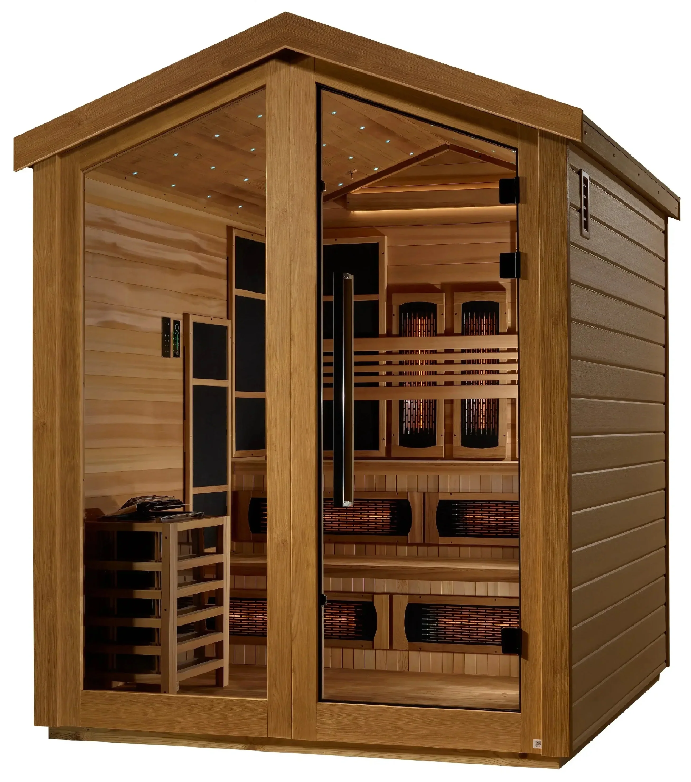 Golden Designs GDI-8526-01 Kaskinen 6 Person Hybrid (PureTech Full Spectrum IR or Traditional Stove) Outdoor Sauna - Canadian Red Cedar Interior (New) - Image 3