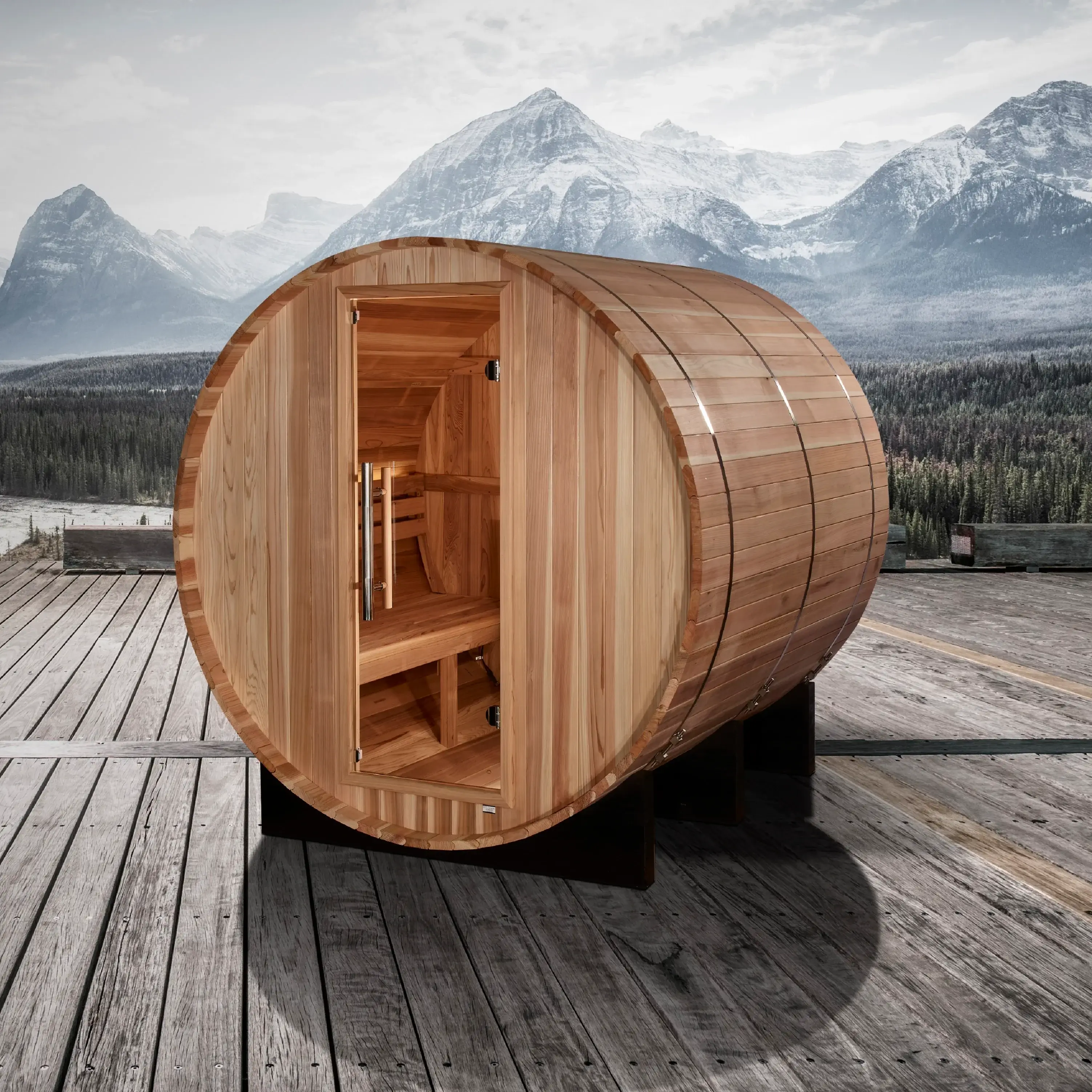 Golden Designs GDI-B004-01 Arosa 4 Person Barrel Traditional Sauna - Pacific Cedar (New) - Image 5
