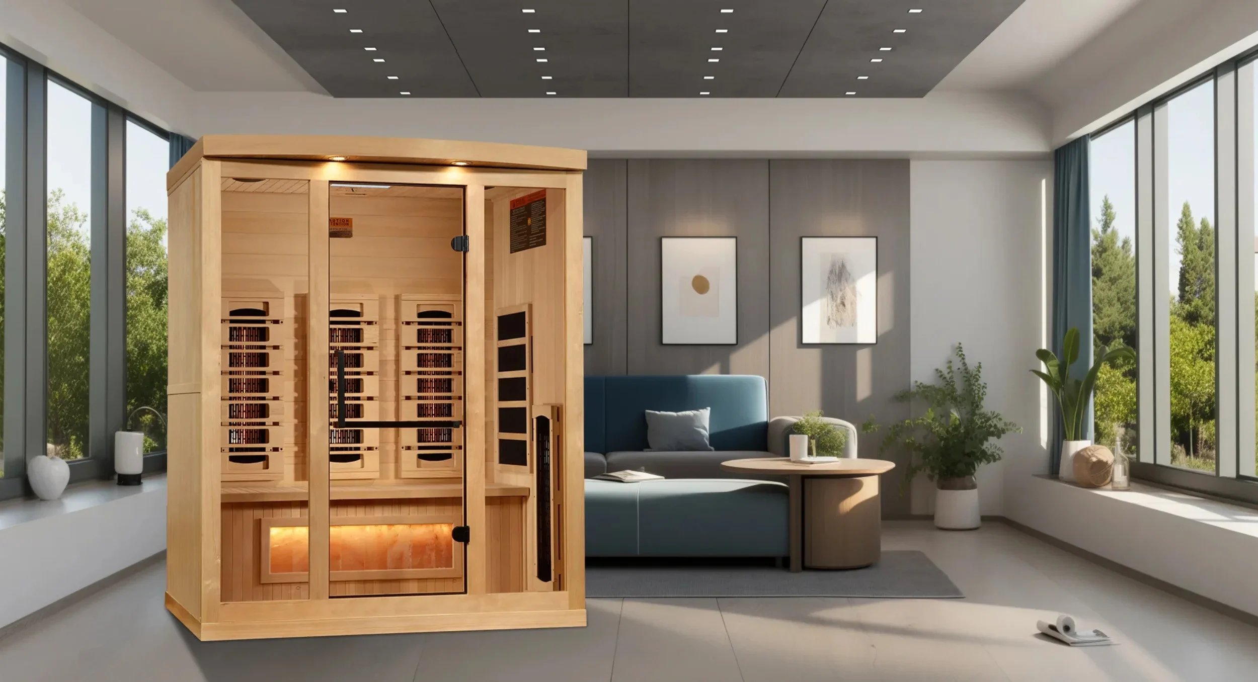 GoldenDesigns GDI-8030-03 3-Person Full Spectrum PureTech Near Zero EMF FAR Infrared Sauna with Himalayan Salt Bar (New) - Image 5