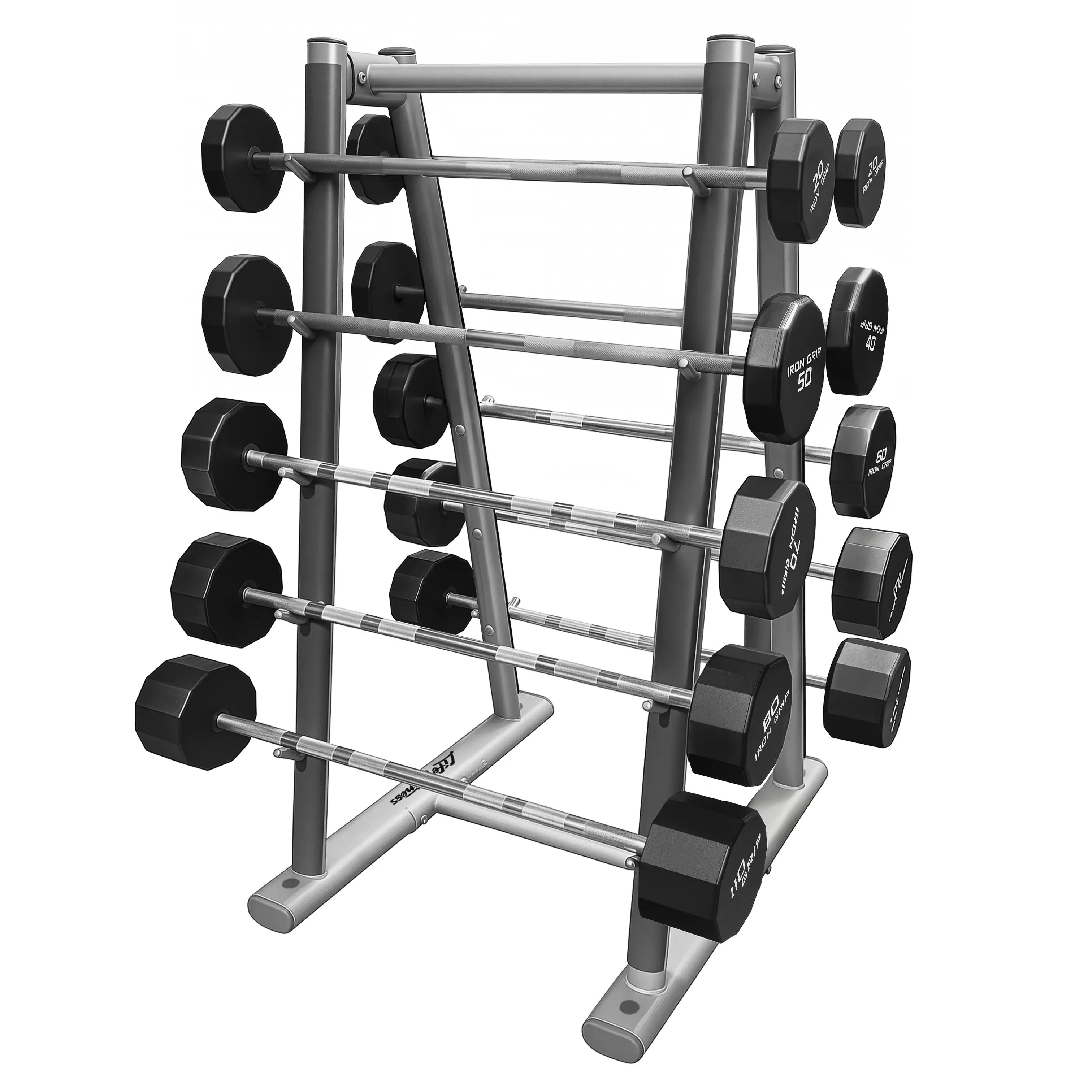 Life Fitness SBBR Signature Barbell Rack w/Iron Grip Straight Barbells (20lb-110lb) (Used) - Image 4